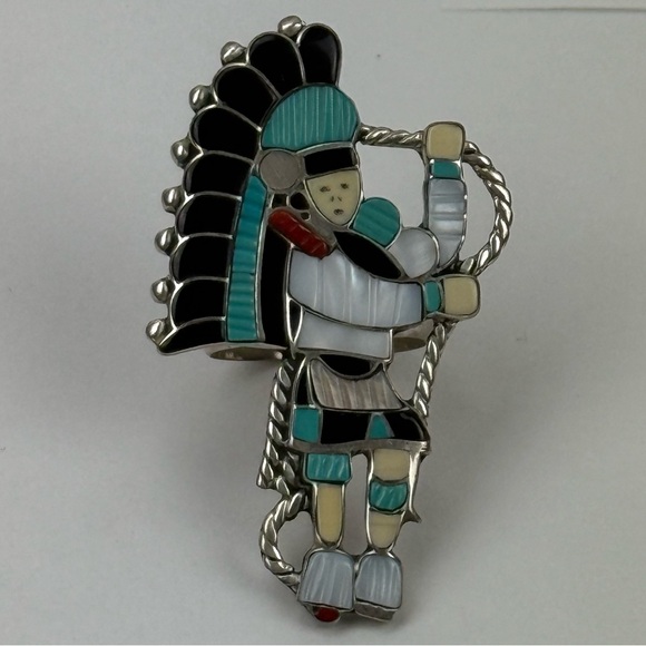 Zuni Jewelry - Native American Style Inlay Silver Turquoise Ring